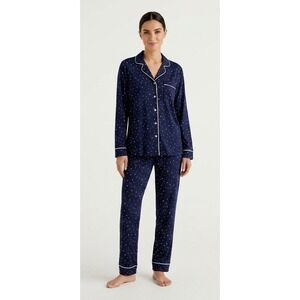 Alfani Intimates Navy Star Pajama Long Sleeve Button M Bohemian Cottagecore